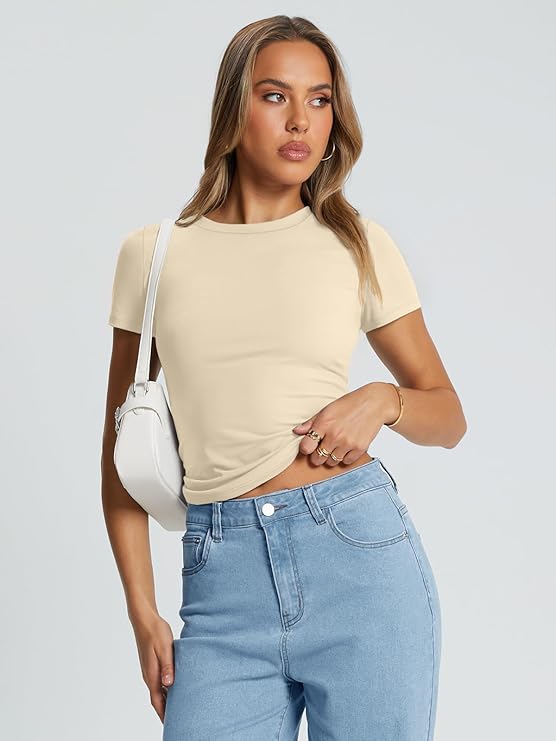 Women’s Basic Crop Top – Soft Short Sleeve Tee for Gym or Casual Wear_thumbnail_10