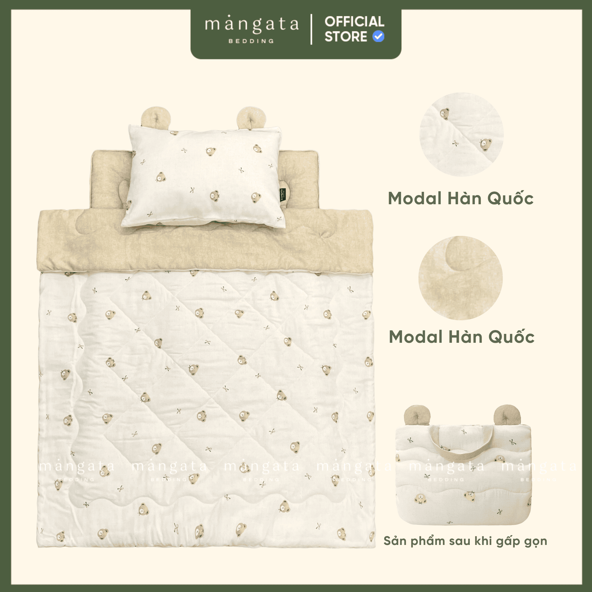 Mẫu Gấu nơ - Bộ chăn gối gấp gọn đi học _thumbnail_1