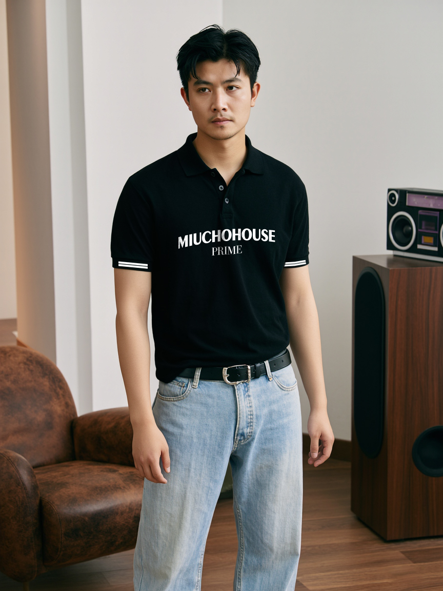 Áo polo nam form vừa 2238 Miucho Iconic vải cá sấu polyester co giãn thoáng mát in typography_thumbnail_3