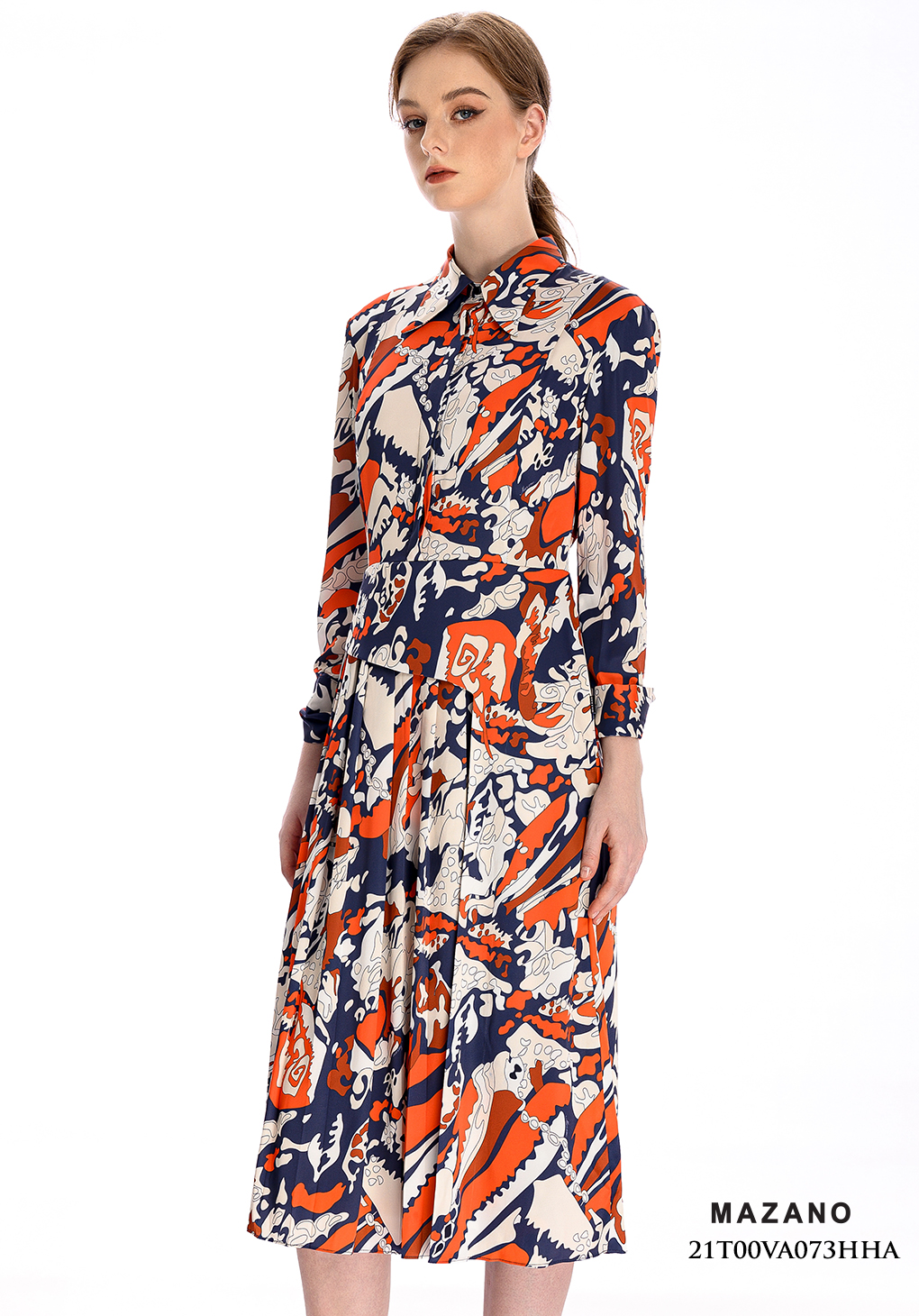 Đầm Họa Tiết Thắt Đai Xếp Ly Hiện Đại