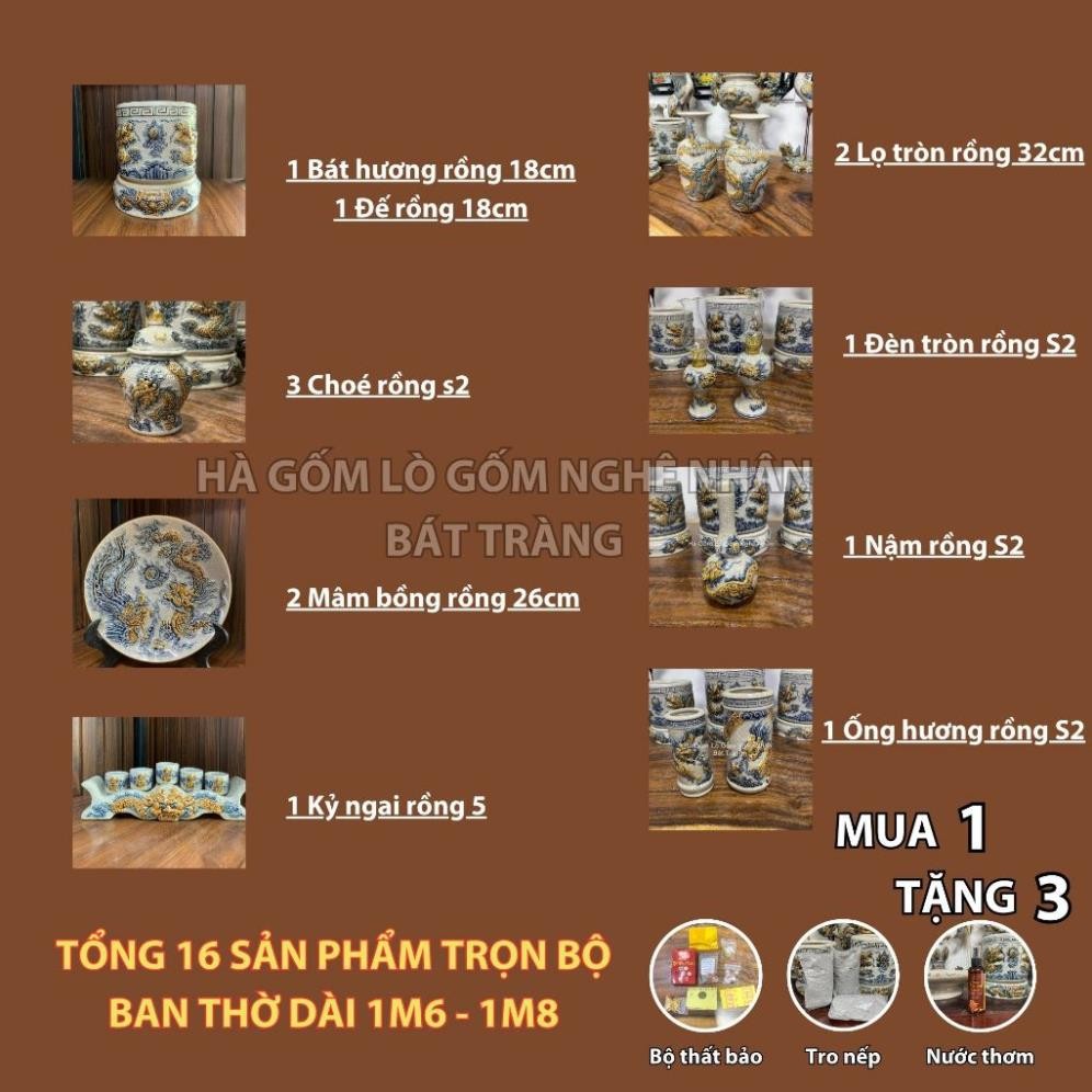 HG063 Đồ Thờ Cúng Bộ 16 món ban thờ 1M6 - 1M8 men rạn nổi nghệ nhân Bát Tràng chế tác TẶNG Thất Bảo, Tro Nếp_thumbnail_1