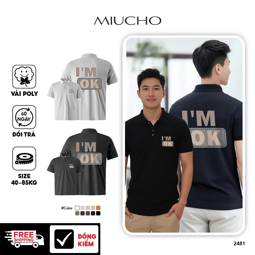Áo polo cá sấu nam tính trẻ trung 2481 Miucho Iconic tay ngắn cổ trụ in typography