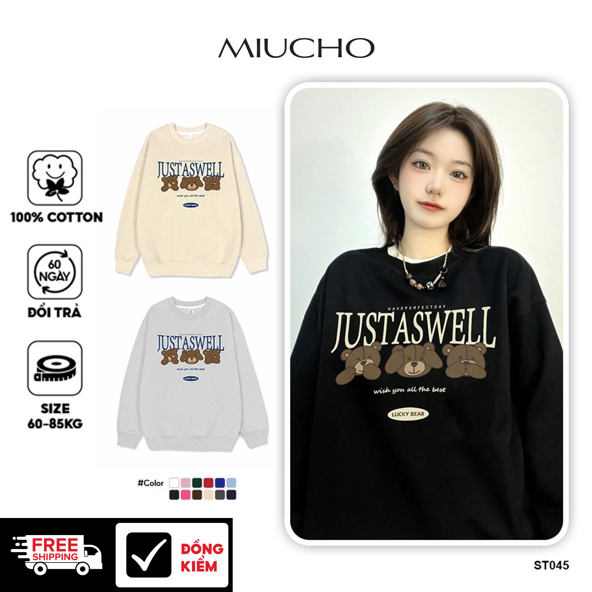 Áo sweater nam form rộng ST045 Miucho vải chân cua in graphic