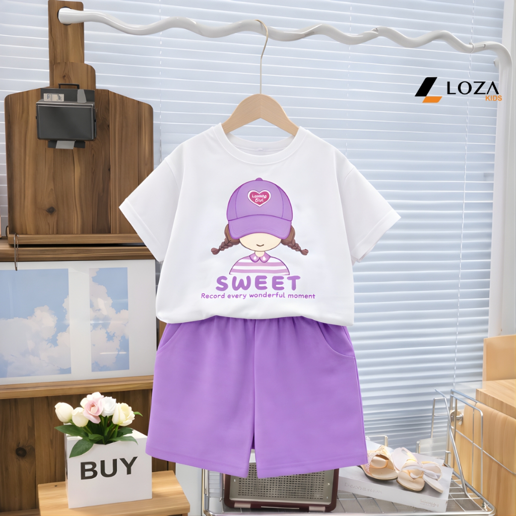 Set bộ bé gái hình bé gái đội mũ SWEET_thumbnail_0