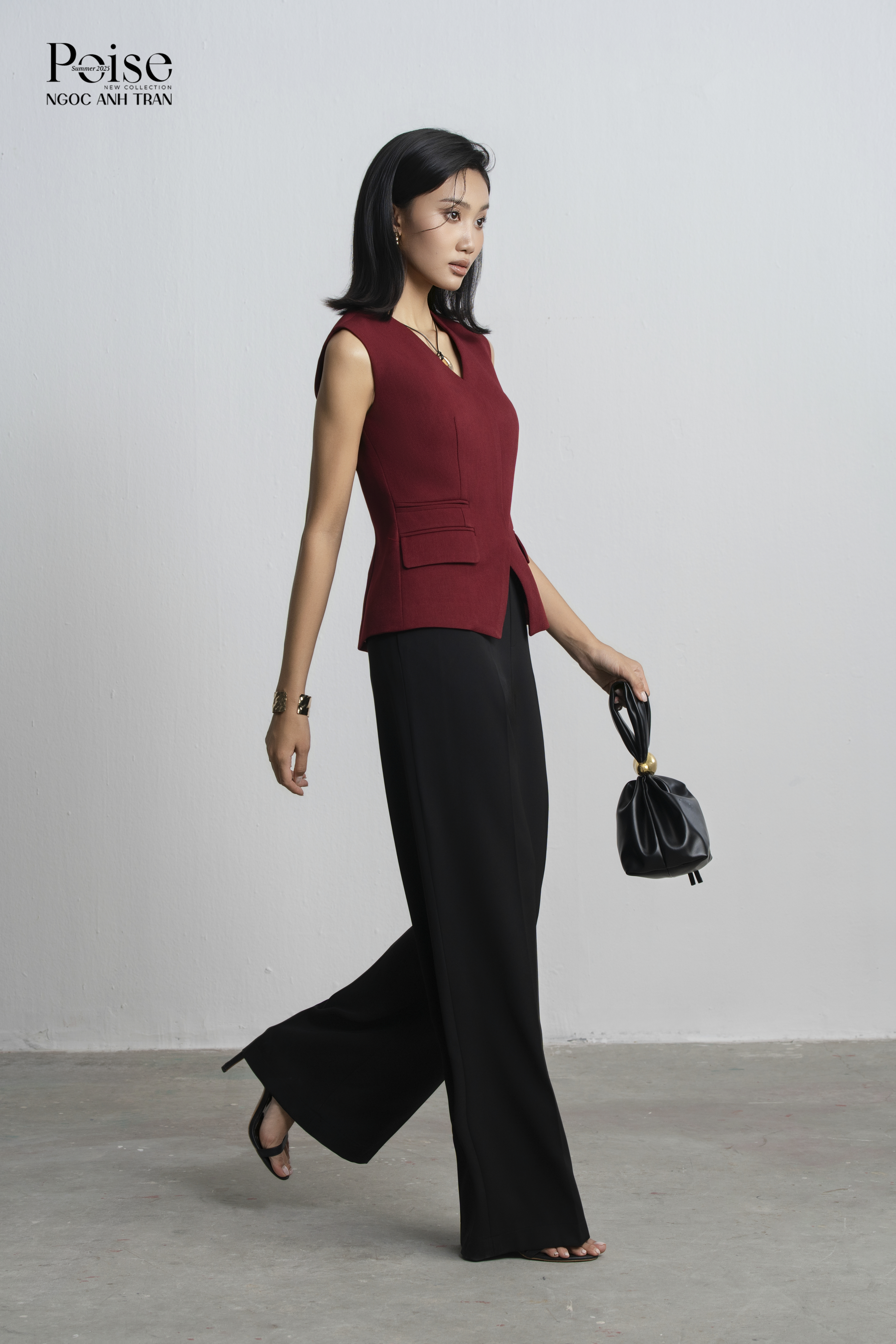 Q034- quần suông đen khóa sau