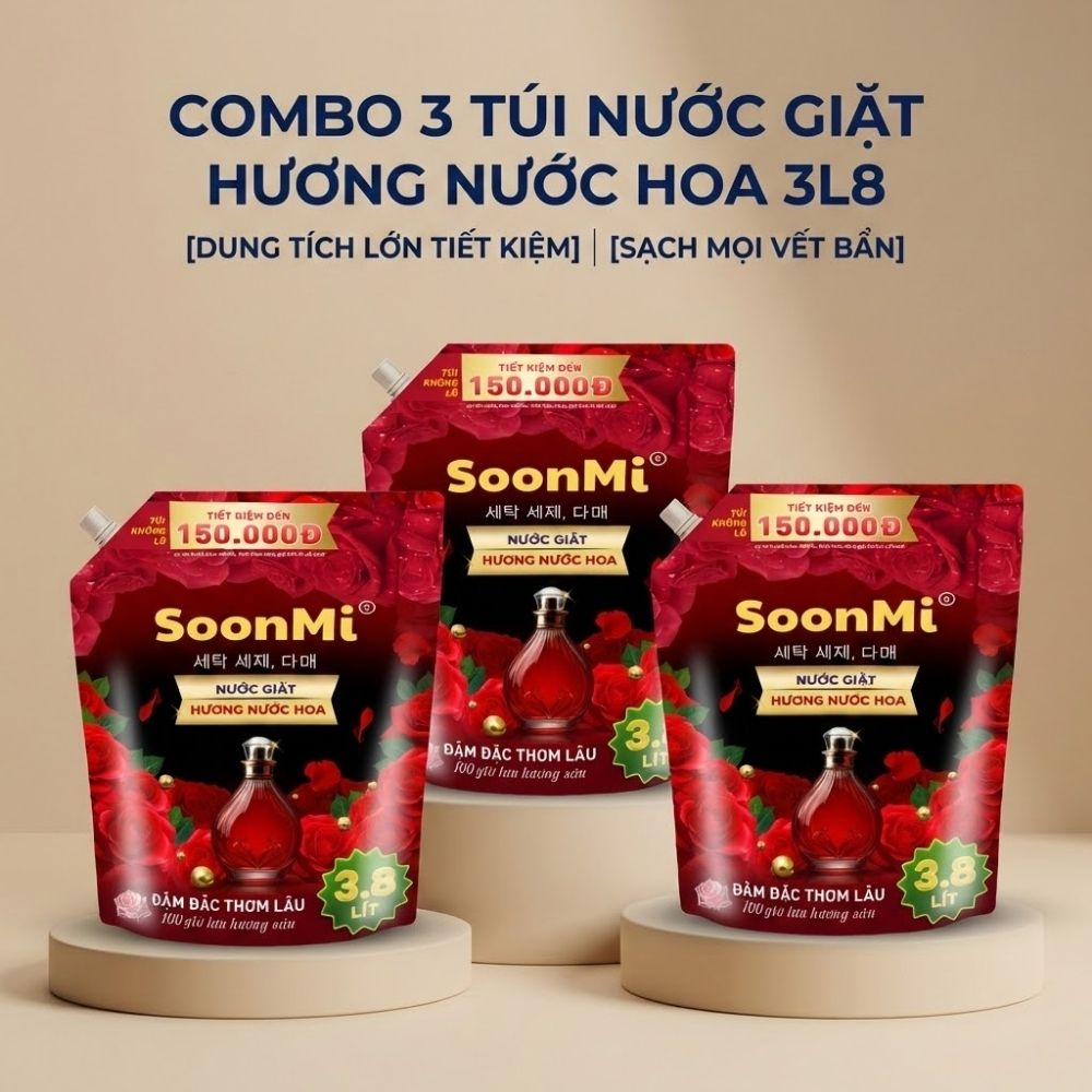 1 Thùng 3 Túi nước giặt hương nước hoa Soonmi 3.8L