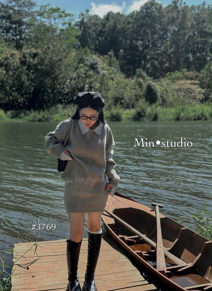 Set áo + chân váy ngắn len ( XÁM )_thumbnail_2