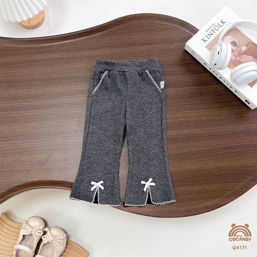 Quần legging dài XÁM ĐẬM ống loe nhấn nơ_thumbnail_0