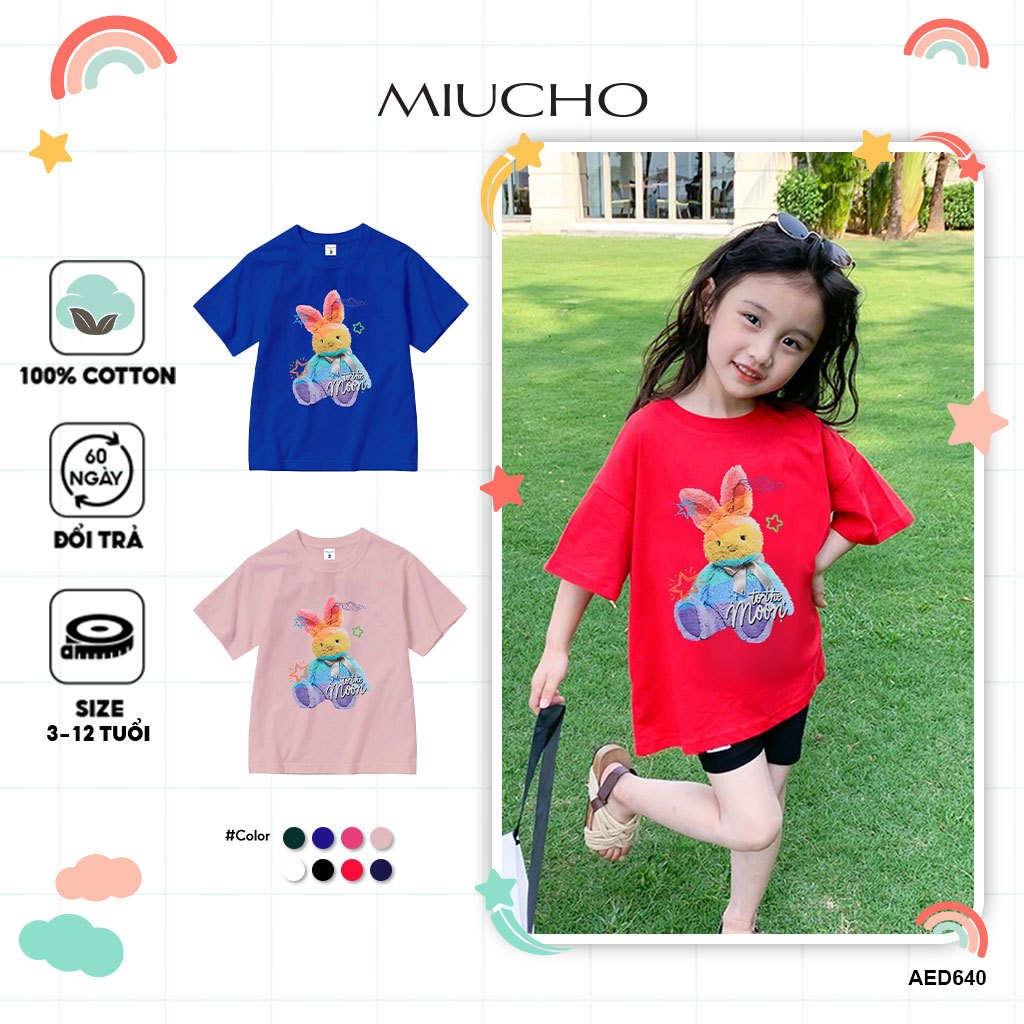 Áo thun bé gái dễ thương form rộng AED640 Miucho Kid 100% vải cotton thoáng mát basic