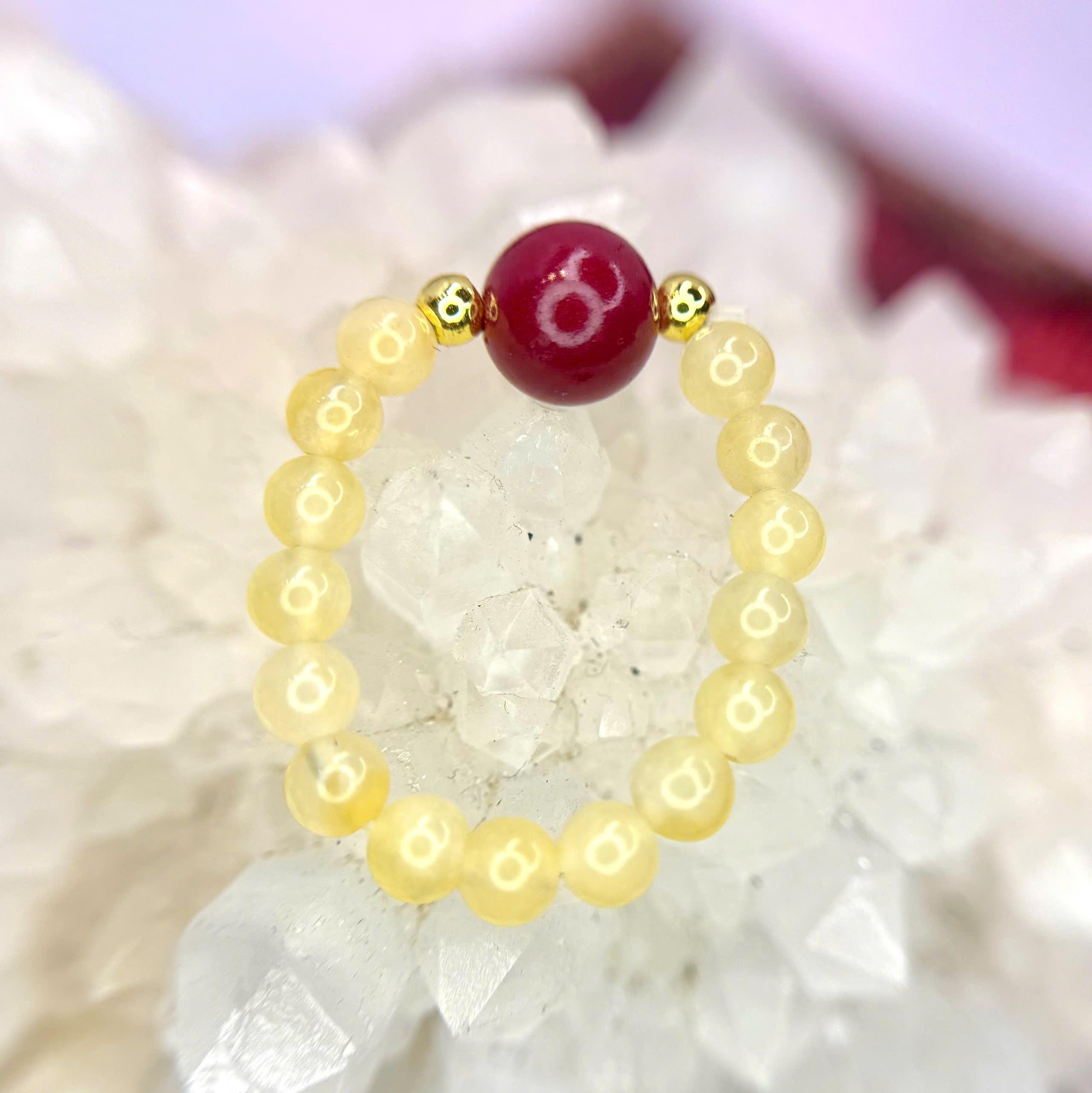 Nhẫn kiểu phong thuỷ đá topaz+cinnabar.