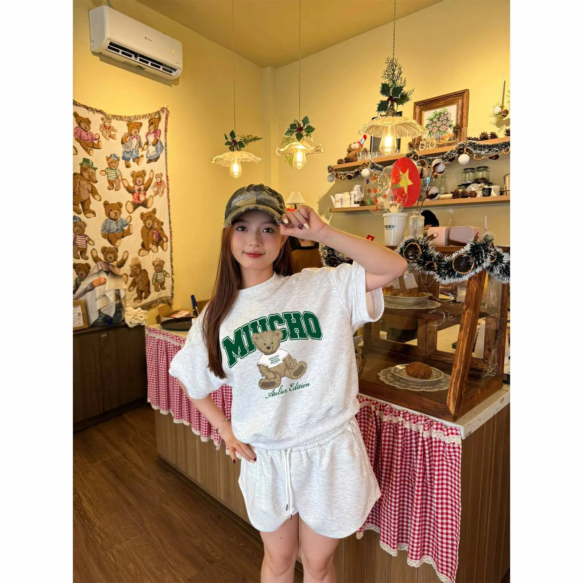 Áo sweater nữ boxy nỉ 2 da Miucho tay ngắn cổ tròn phong cách Hàn Quốc hình gấu đáng yêu 2633_thumbnail_5