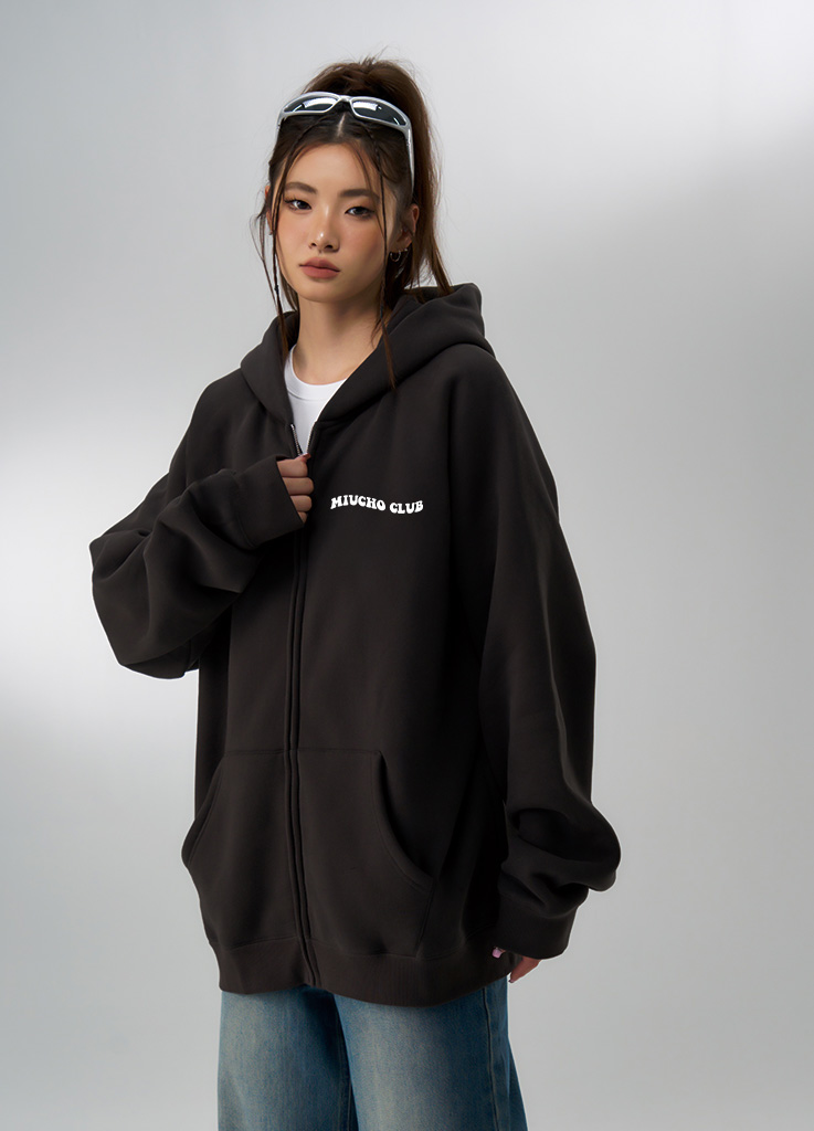 Áo hoodie zip nữ form rộng HZ434 Miucho chân cua in typography_thumbnail_2