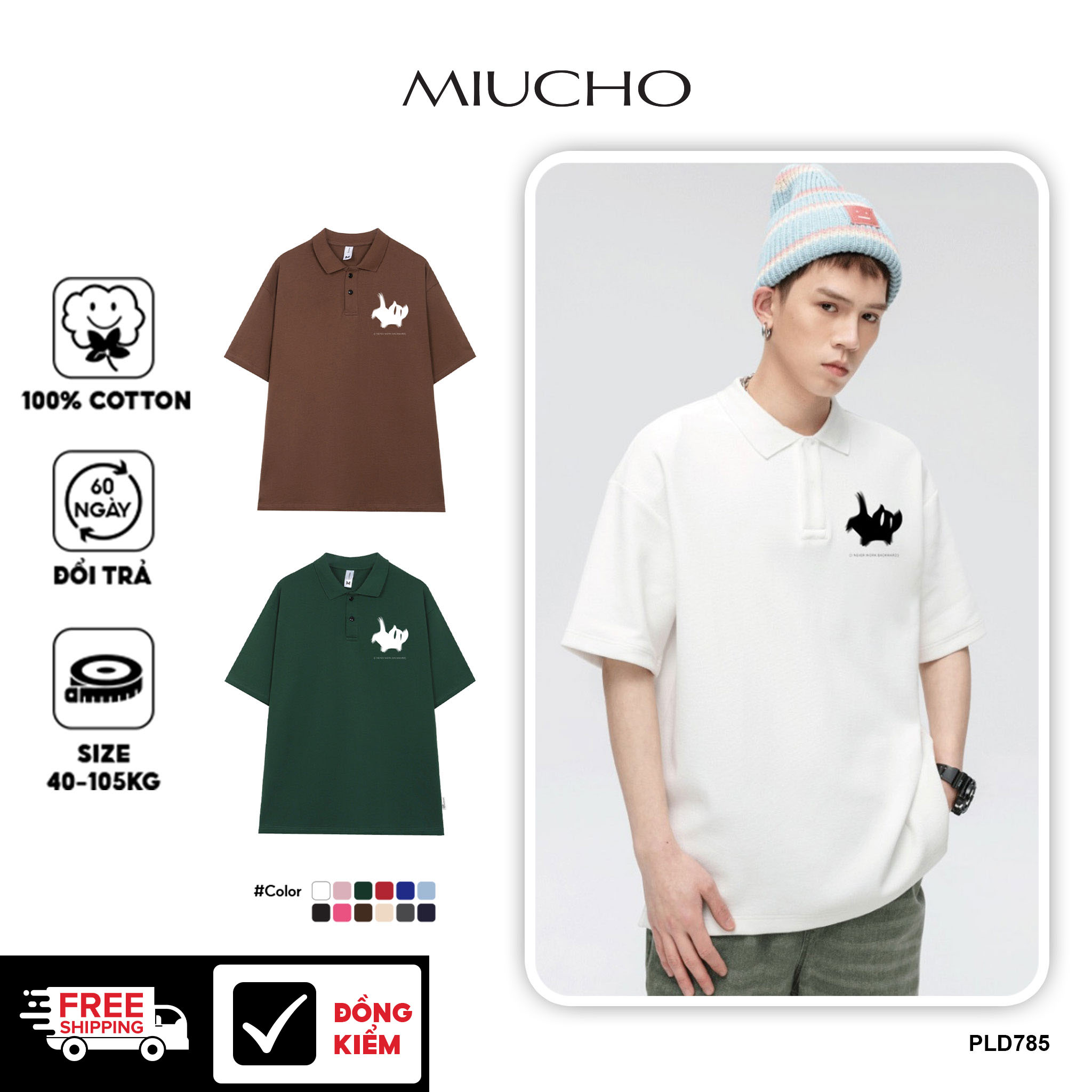 Áo polo nam đứng form tôn dáng PLD785 Miucho Man tay ngắn vải cotton Cổ trụ in basic_thumbnail_1