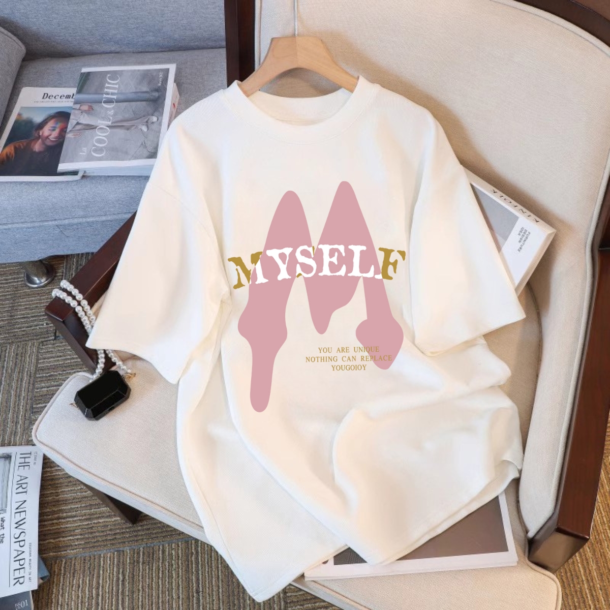 Áo thun nữ form rộng chữ M MYSELF local brand We Tee chất cotton 250 gsm - WU0971