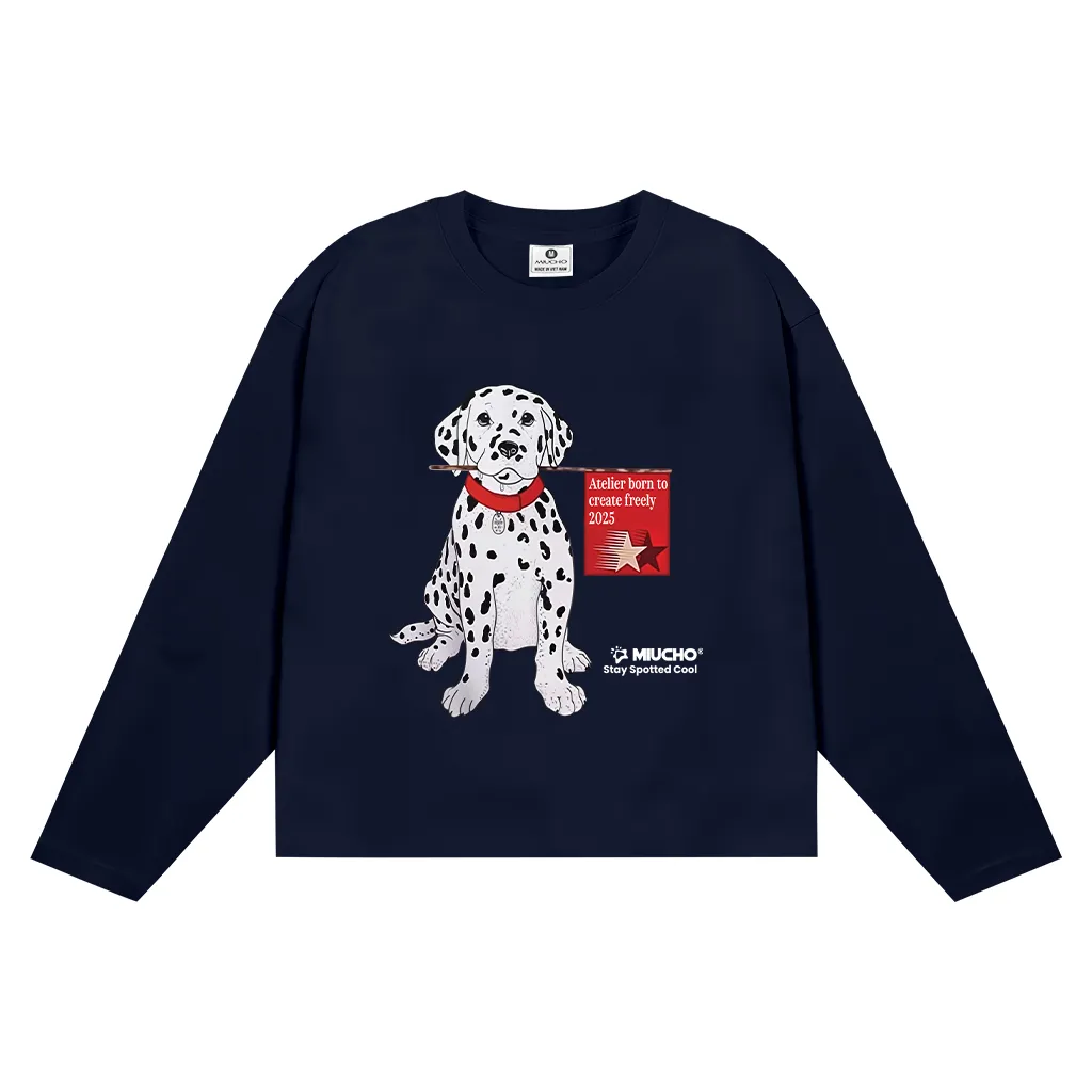 Áo thun boxy tay dài họa tiết hoạt hình 2638 Miucho vải cotton thoáng mát cổ tròn đứng form