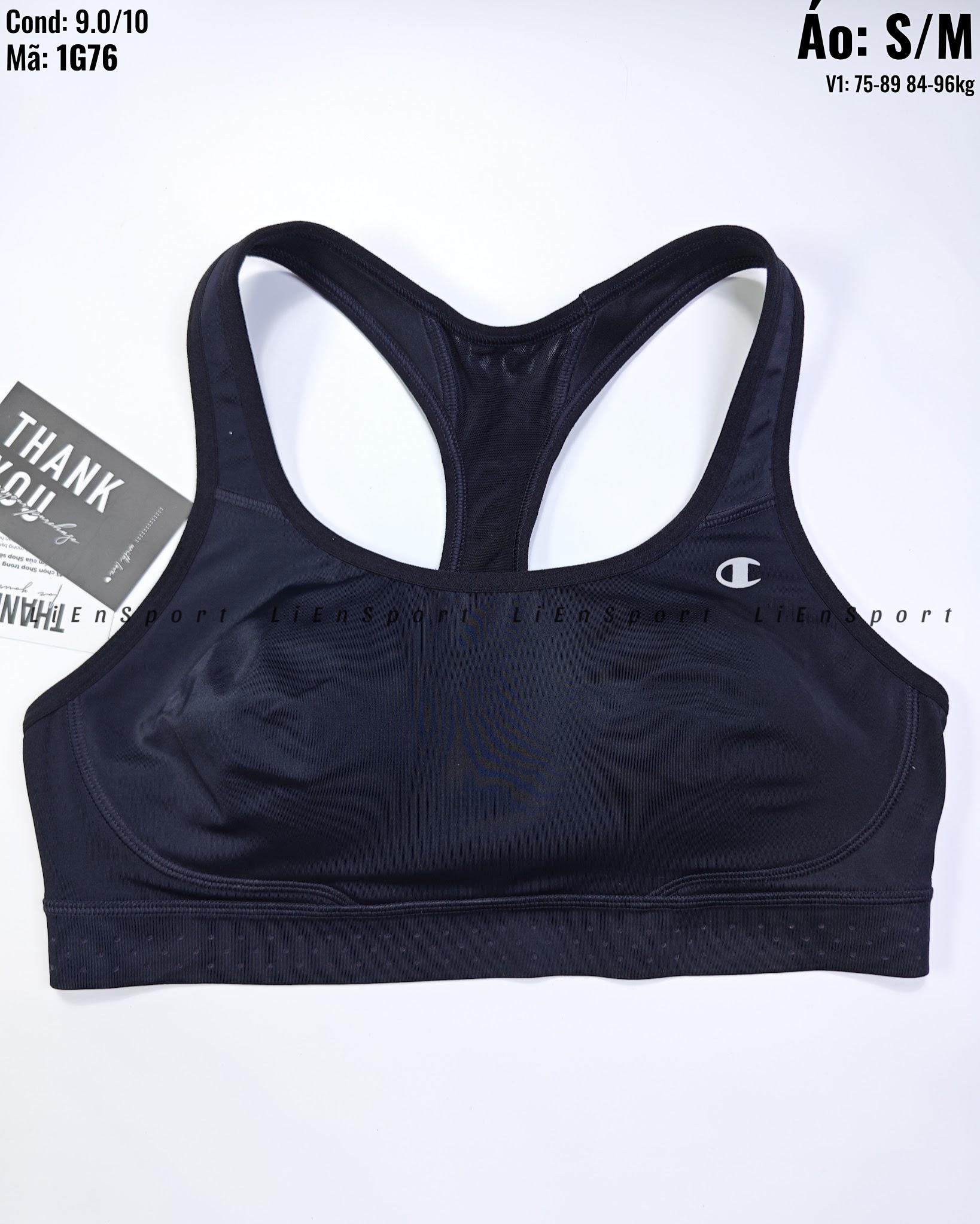 Champion Áo bra thể thao lưng chữ X Nữ Size S Đen Auth 2nd Vải co giãn thấm hút mồ hôi Ôm sát hỗ trợ tốt Logo ép nhiệt Phù hợp tập gym yoga chạy bộ (S, M ) - Mã:1G76