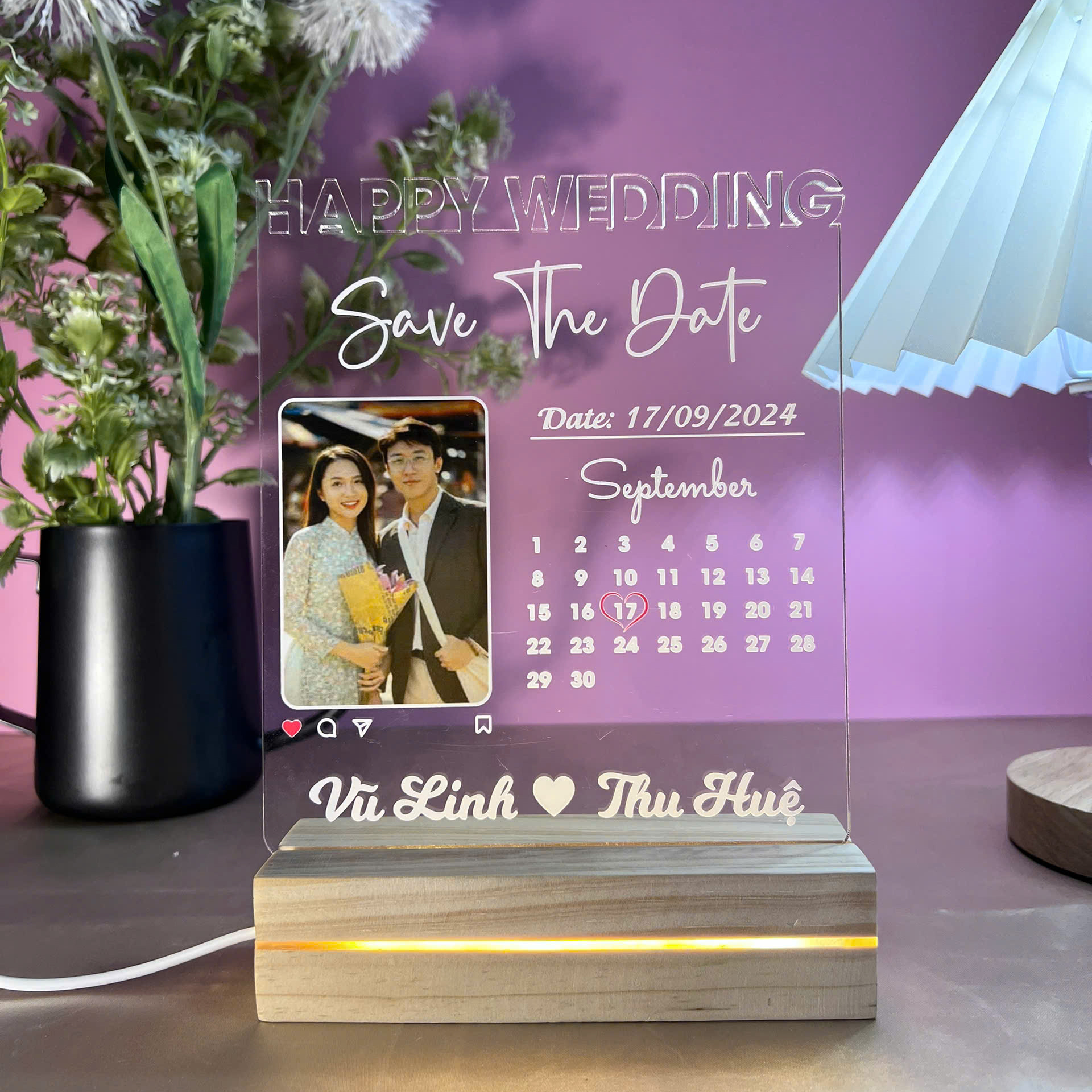 Đèn LED 3D in ảnh cưới cô dâu chú rể theo yêu cầu, quà cưới cá nhân hóa độc đáo, ý nghĩa lưu giữ kỷ niệm ngày cưới lung linh