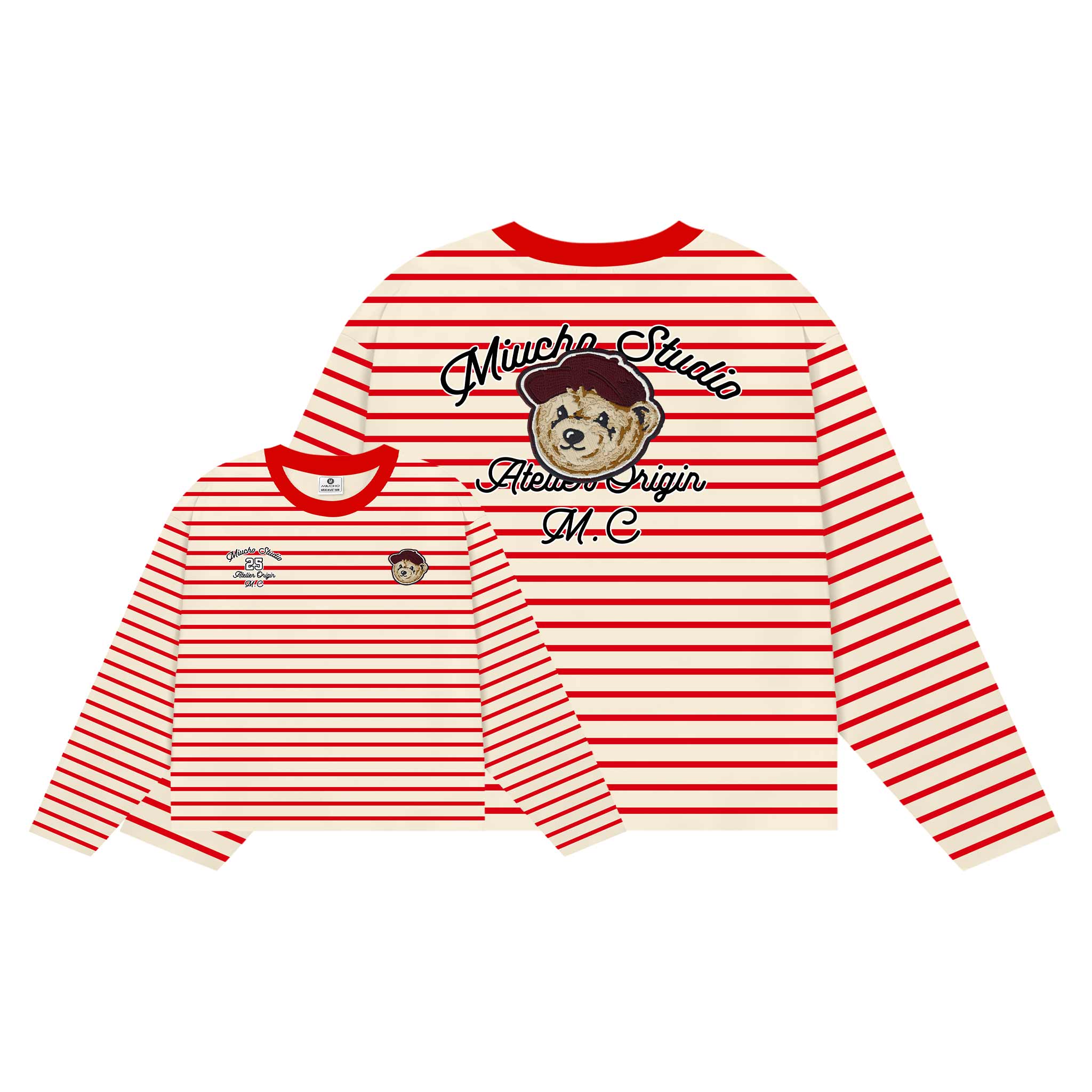 Áo thun form boxy Miucho Studio vải bo rip dày dặn thoáng mát cổ tròn tay dài kẻ sọc mix màu 2704_thumbnail_12