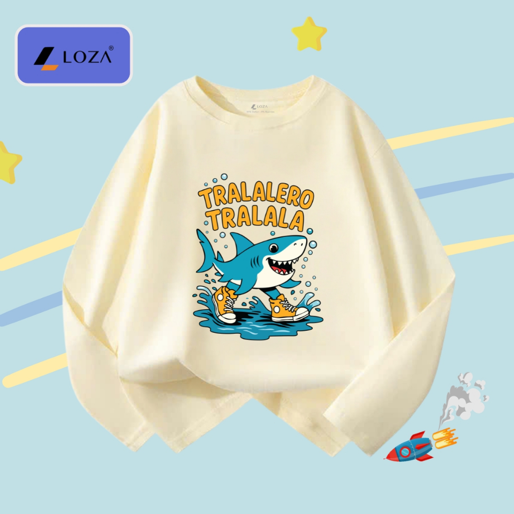 Áo thun dài tay bé trai in Brainrot Cappuccino,Tralalero Tralala - Áo thu đông trẻ em Loza Kids KT004_thumbnail_0