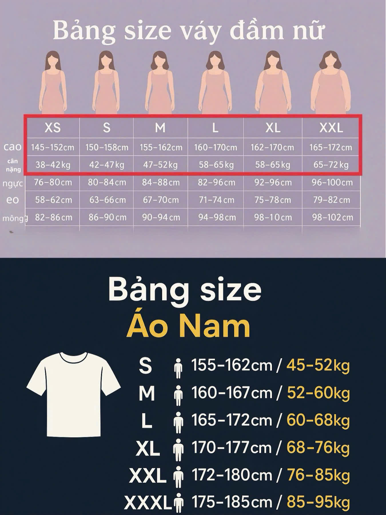 size nam nữ