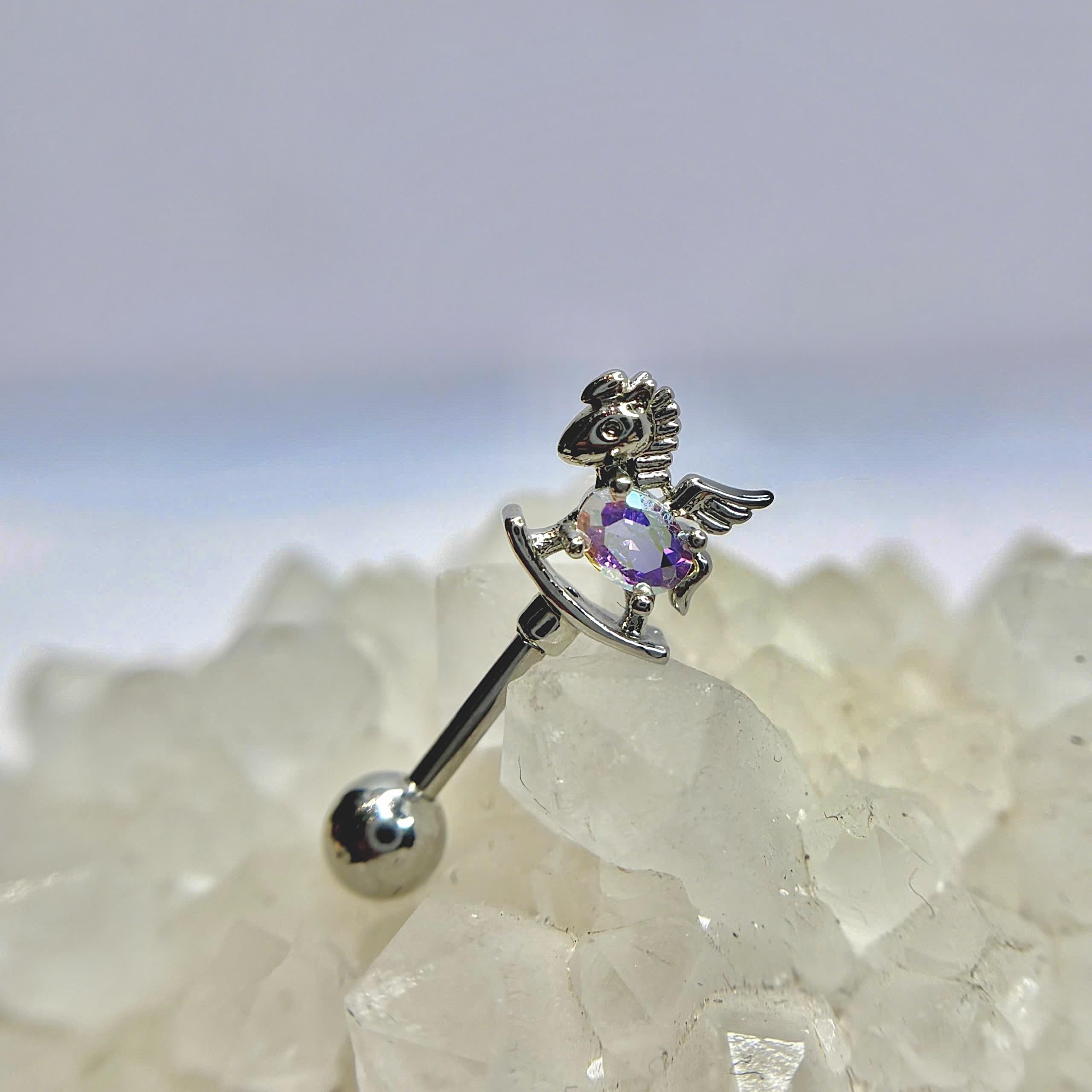 Khuyên kiểu vertical con ngựa đá holo đuôi bi vặn thay được đít dẹt.