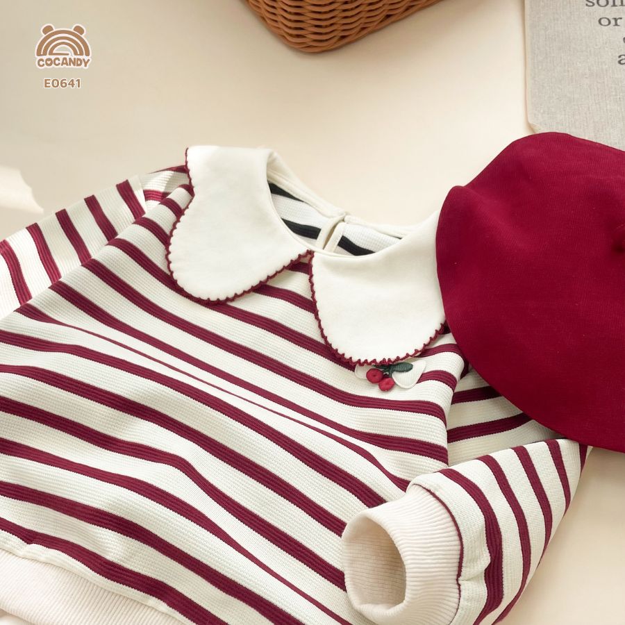 Áo dài kẻ ĐỎ cổ sóng phối cherry_thumbnail_2