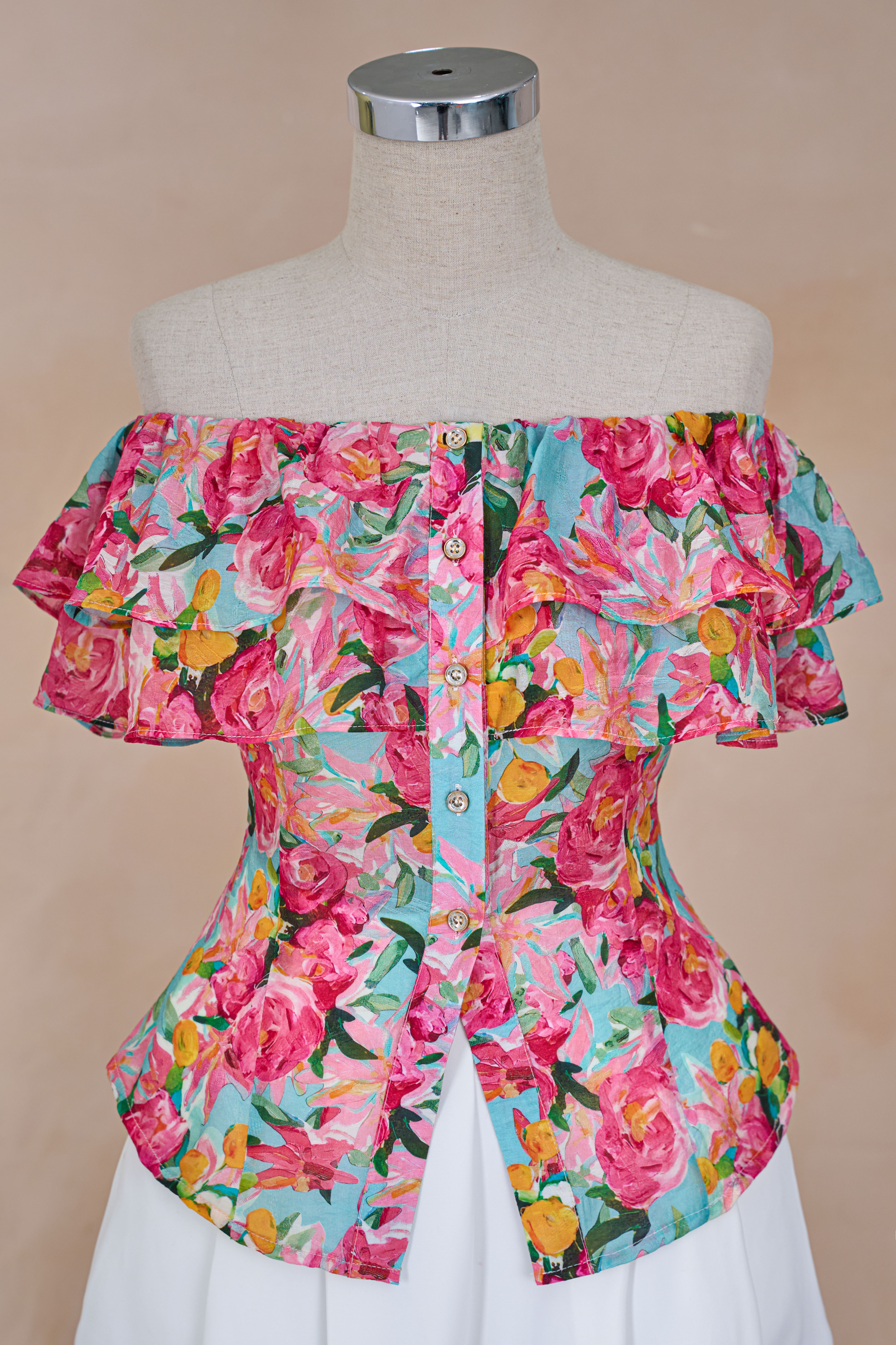 Áo PL Tơ Hoa Trễ Vai