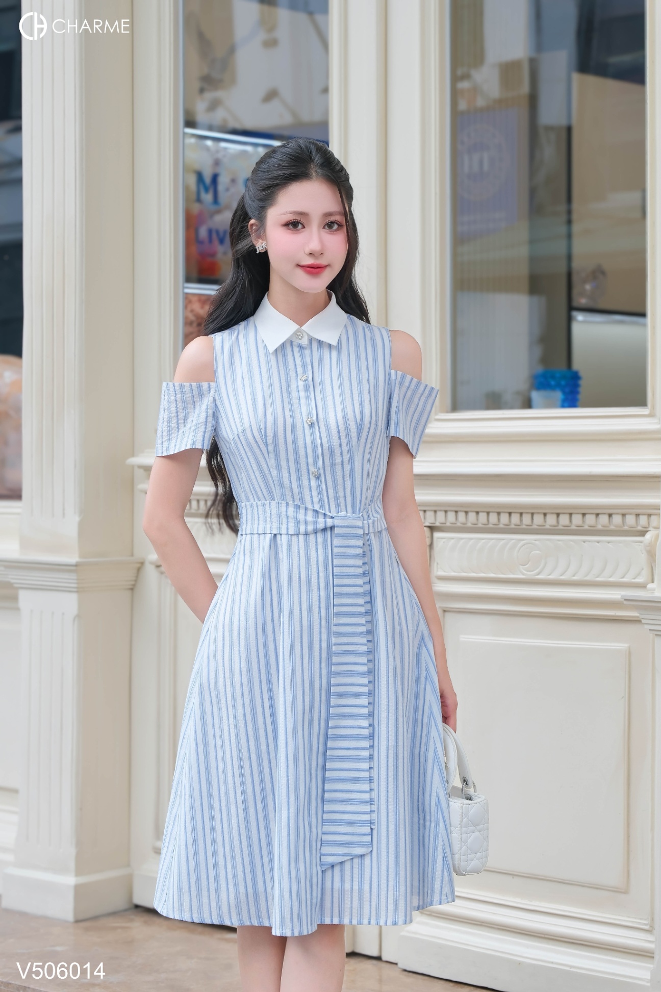 Váy sơ mi xẻ vai thắt eo_thumbnail_3