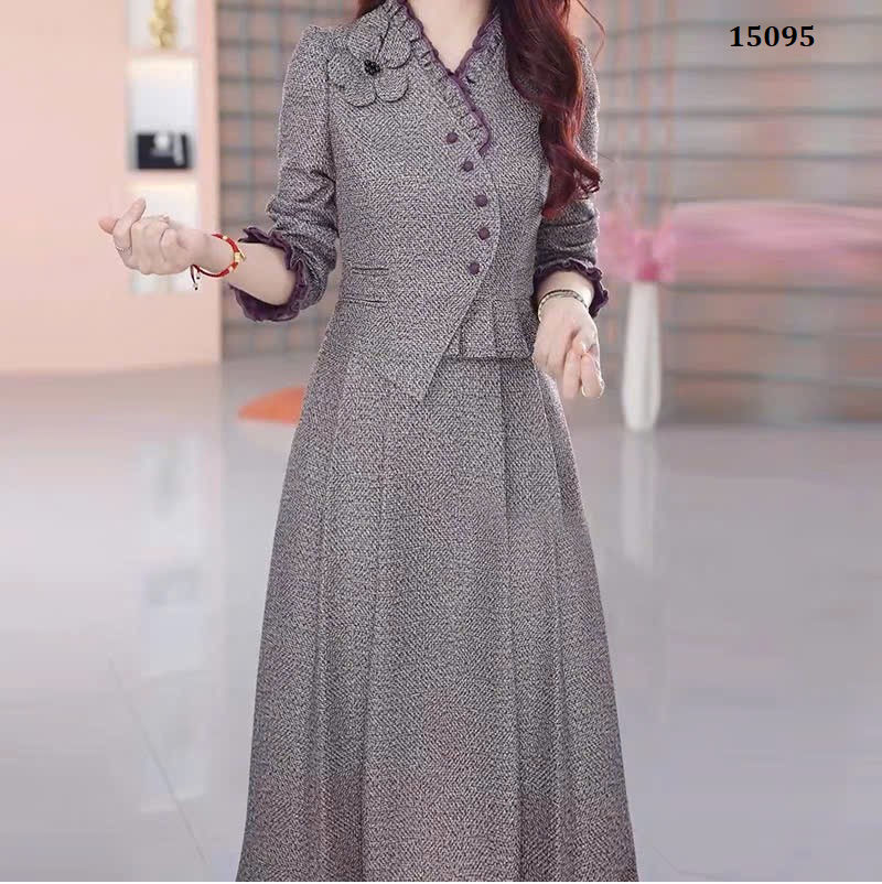 15095-Đầm xòe A dáng  peplum kết hoa bên vai ( bố ruby)_thumbnail_3