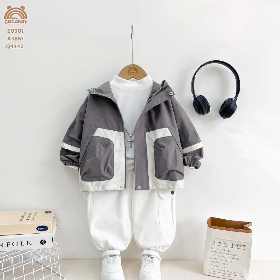 Áo khoác gió GHI lót lông phối BE túi phồng_thumbnail_1