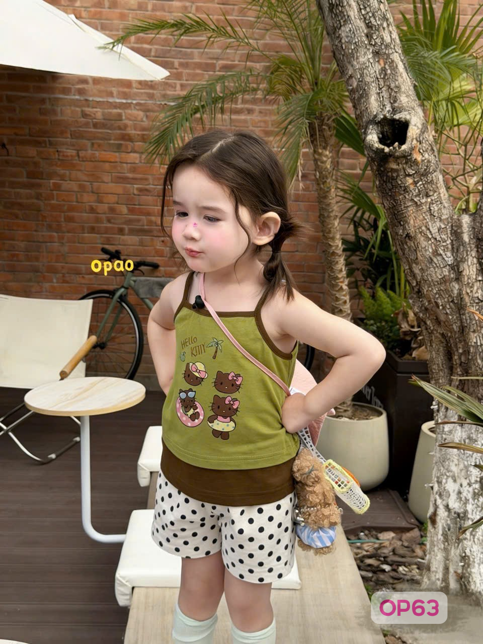 OP63 - Áo cotton 2 dây in hình phối viền hãng Opao