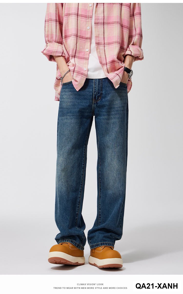 Clanfit Quần jeans nam màu xanh retro cổ điển mùa thu đông mới quần ống rộng ống rộng_thumbnail_7