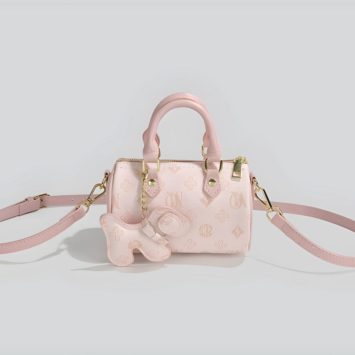 UHE Candy Bloom 2507 – da cao cấp in họa tiết nổi, thiết kế mini bowling dễ thương, 2 màu hồng & nâu