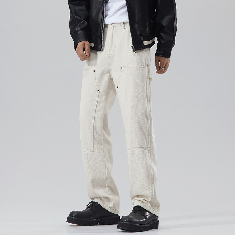 Quần jean trắng cổ điển của Mỹ dành cho nam giới vào mùa thu quần bảo hộ lao động mới dành cho nam giới vào mùa thu quần ống rộng thẳng nam_thumbnail_2