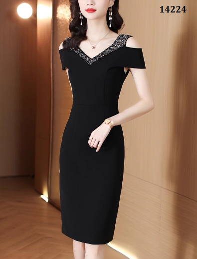14224-Đầm body suông khoét vai viền cổ kết hạt ( poly 2 da)_thumbnail_3