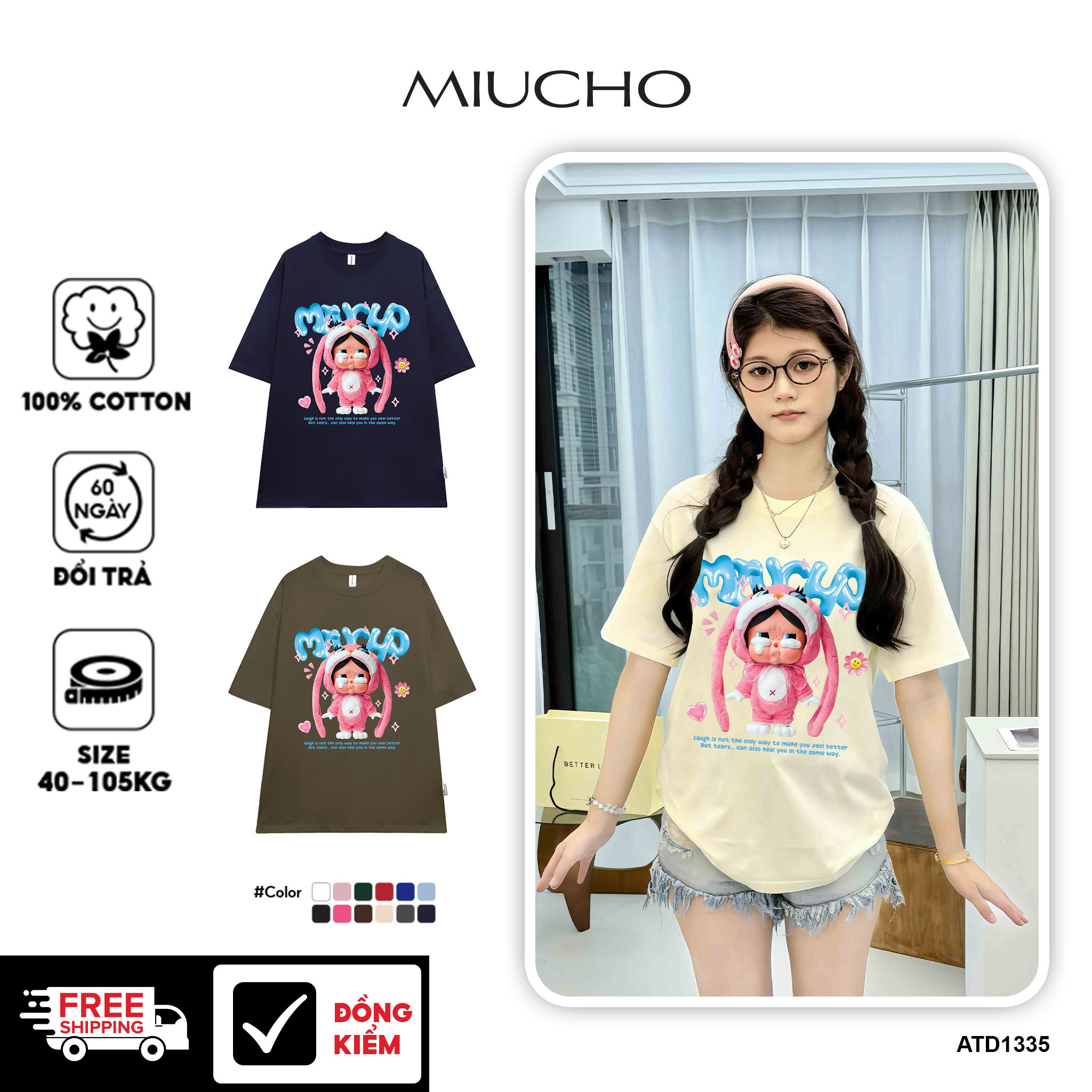Áo thun CRY BABY nhiều màu ATD1335 Miucho form rộng vải cotton in mix