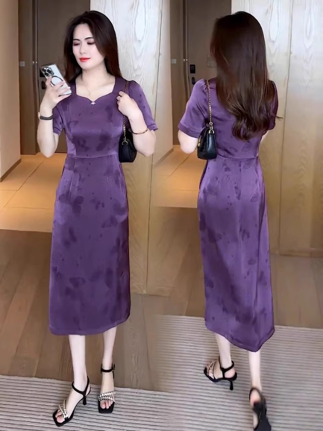 17145-Đầm suông lụa tím tay ngắn cách điệu ( lụa )_thumbnail_0