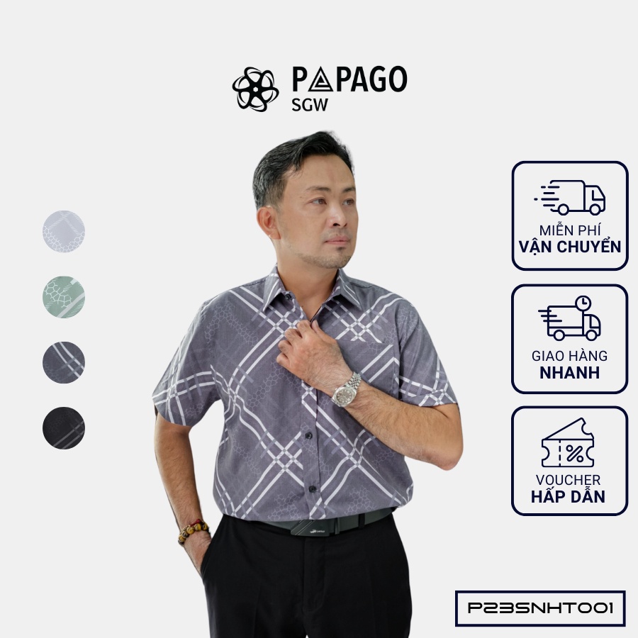 Áo sơ mi nam trung niên PAPAGO tay ngắn lai bầu vải lụa - P23SNHT001_thumbnail_2