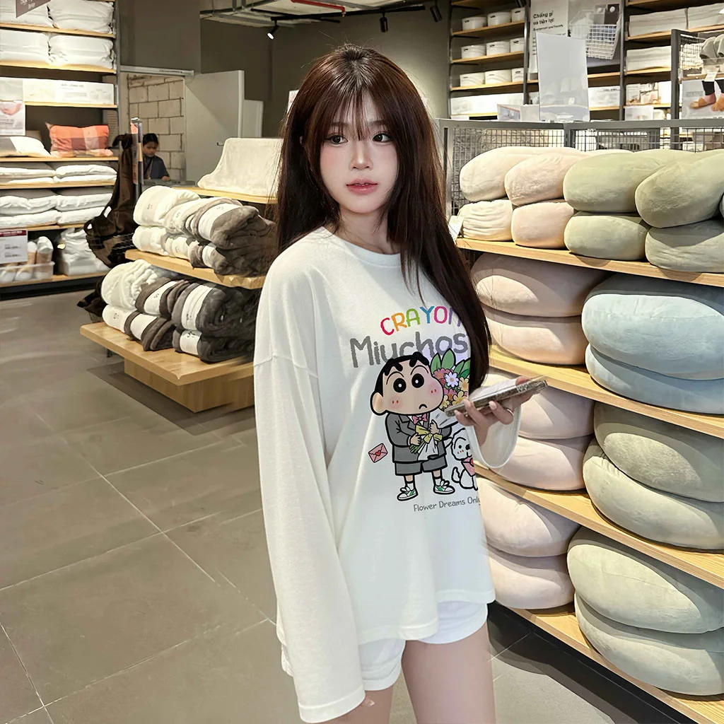 Áo thun boxy tay dài hoạt hình đáng yêu Miucho vải thoáng mát cổ tròn in mix 2957_thumbnail_2