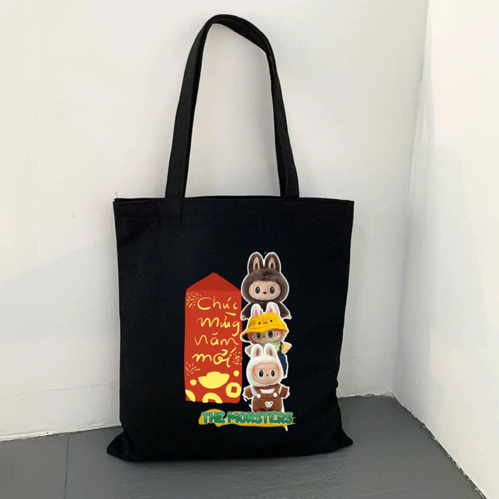 Túi tote vải canvas in hình Kuromi, Totoro, Labubu có khóa kéo, ngăn phụ - 𝐖𝐞 𝐓𝐞𝐞 TOTE07_thumbnail_20