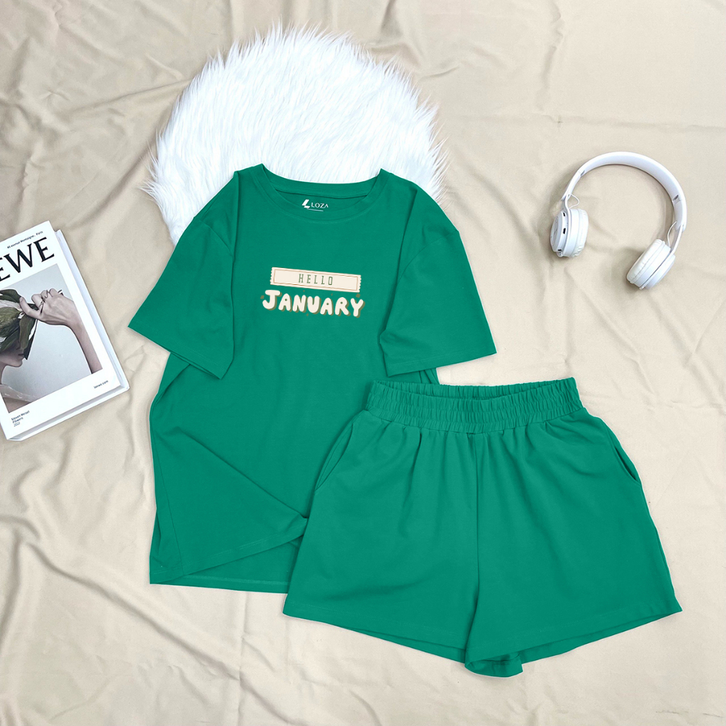 Bộ đồ nữ form rộng mùa hè gồm áo phông và quần đùi cotton-  LOZA G0075_thumbnail_4