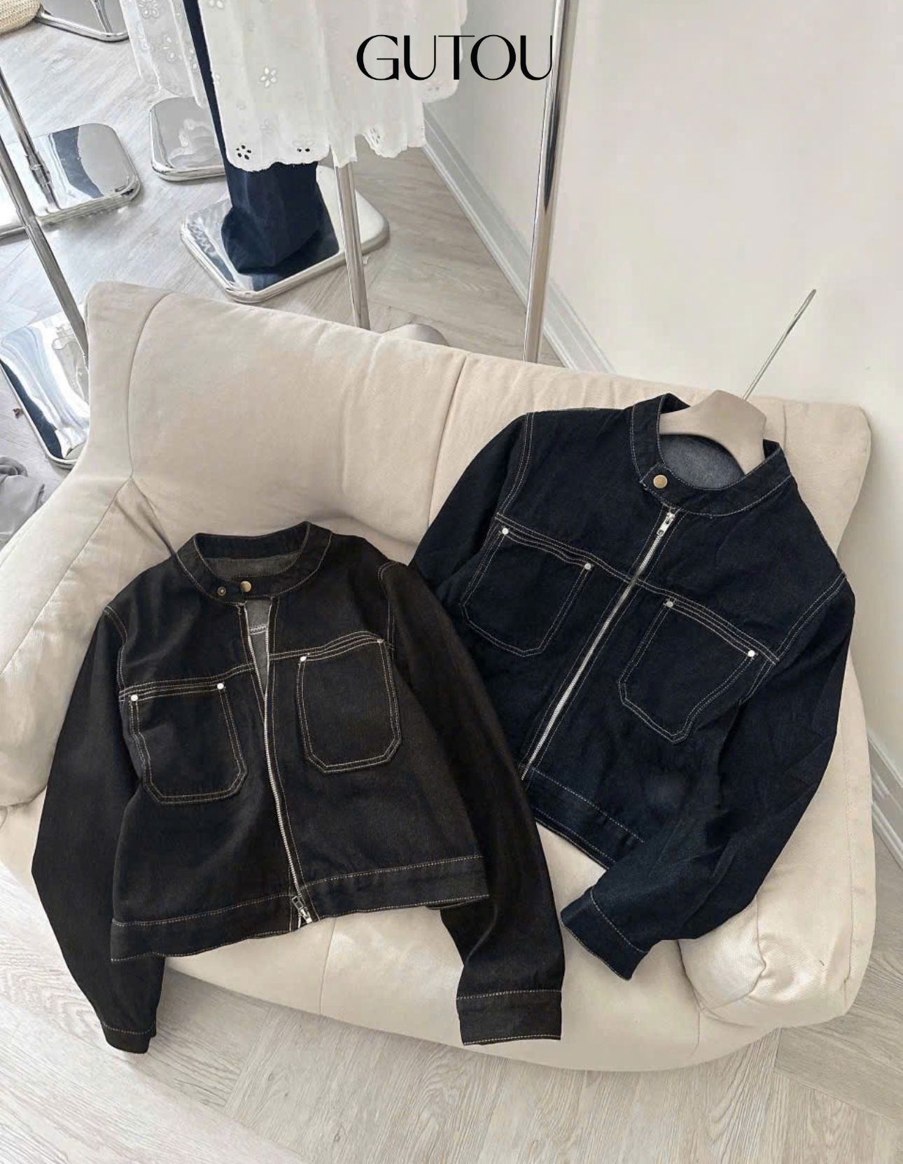 [ GUTOU ] Áo Khoác Jean Basic Cổ Trụ Túi Hộp_thumbnail_9