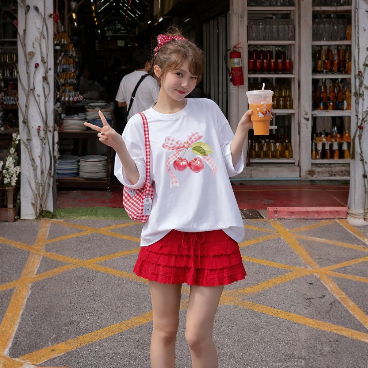 Áo thun unisex UX30-1169 hình nơ cherry hồng dáng oversized local brand WETEE_thumbnail_0