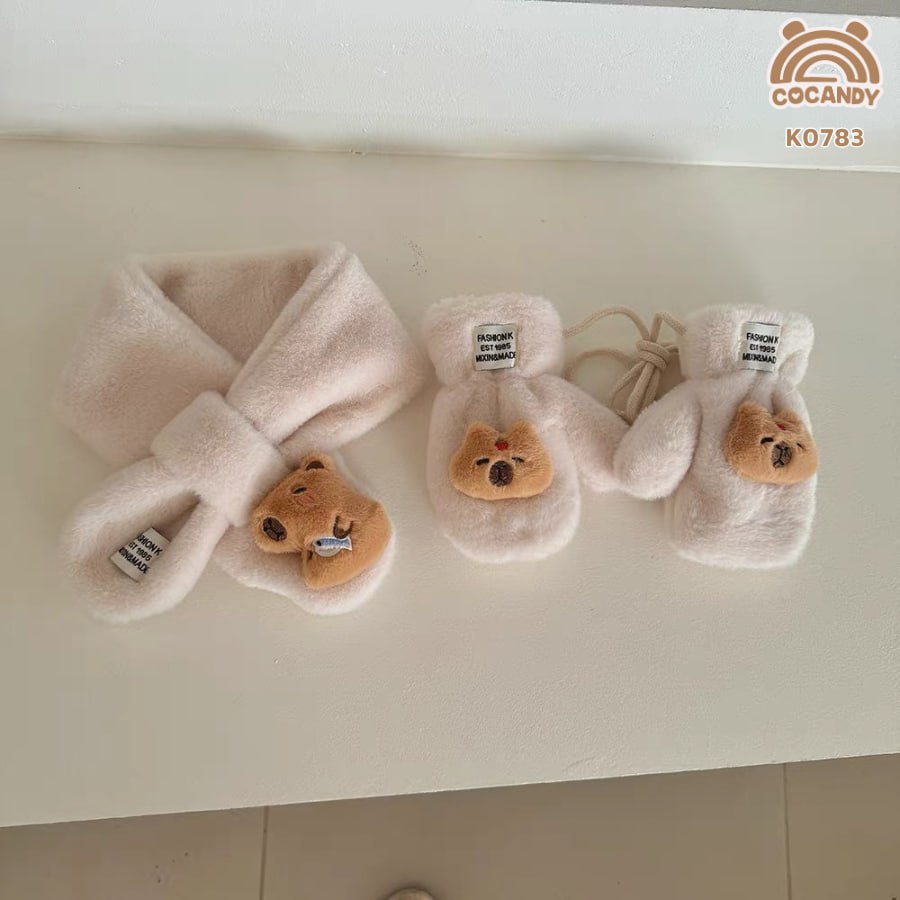 Sét nhập khăn + găng tay NÂU NHẠT