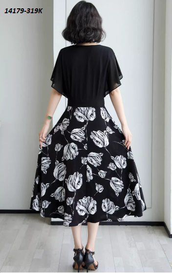 14179-Đầm xòe họa tiết hoa hồng eo thắt nơ (voan,lụa in)_thumbnail_2