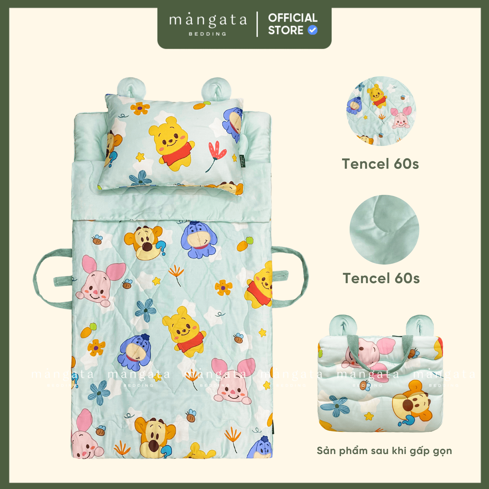 Mẫu Gấu pooh - Bộ chăn gối gấp gọn đi học