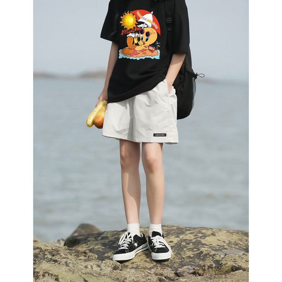 Quần đùi nam nữ, quần short Unisex trơn có logo chất kaki QNT01 Miucho basic_thumbnail_3