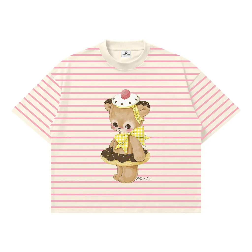 Áo thun boxy nữ Miucho vải borip mềm mại thoáng mát gấu dễ thương sọc mix màu in artwork 2731_thumbnail_12