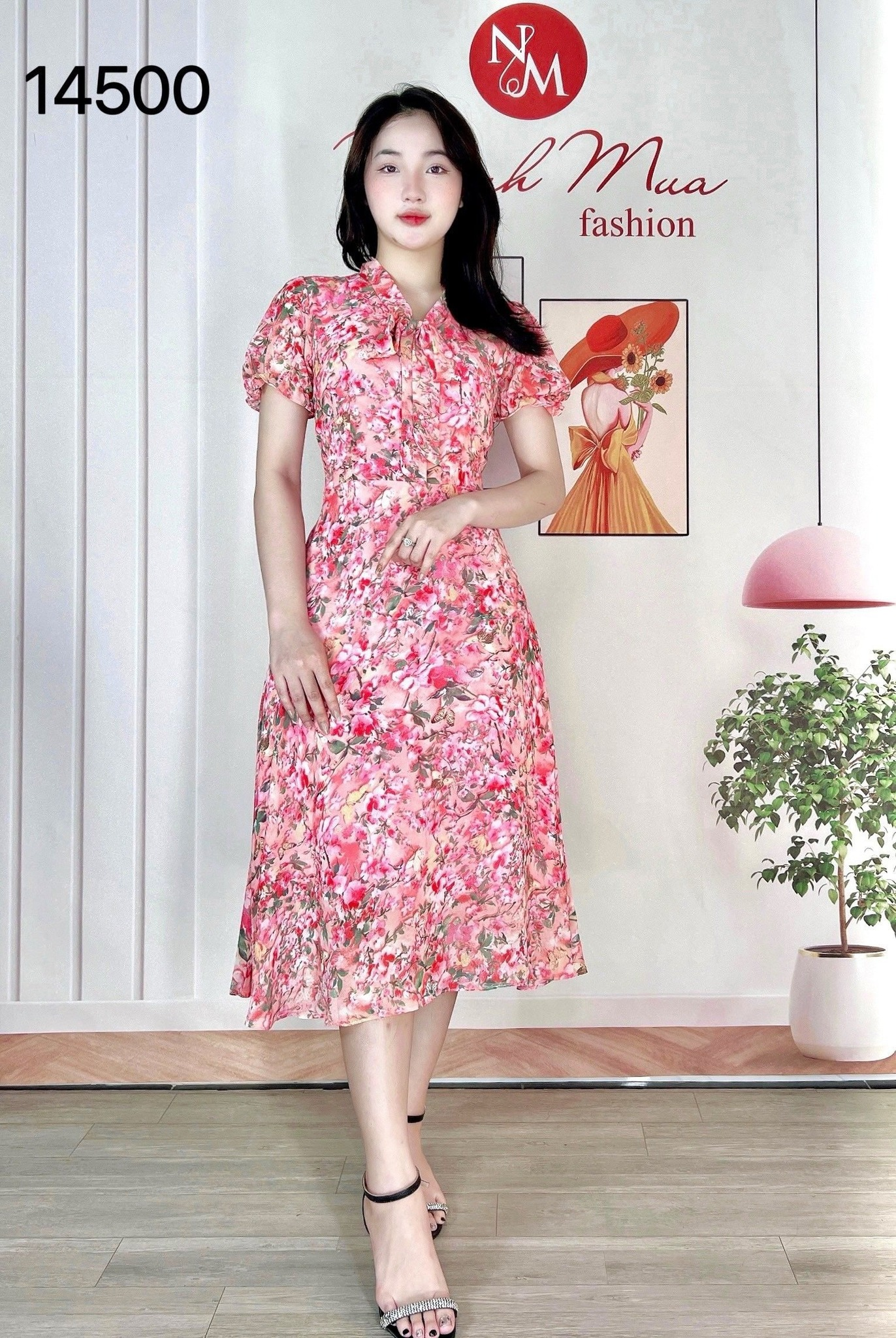 14500-Đầm voan xòe tay phồng cổ thắt nơ (voan,lót)_thumbnail_2