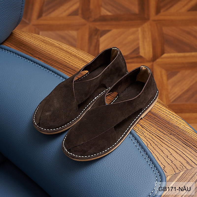 GB171 - Giày Lười Nam Da Lộn Bò Thiết Kế Bít Mũi, Thoáng Khí Chống Trượt, Phong Cách Thường Ngày
